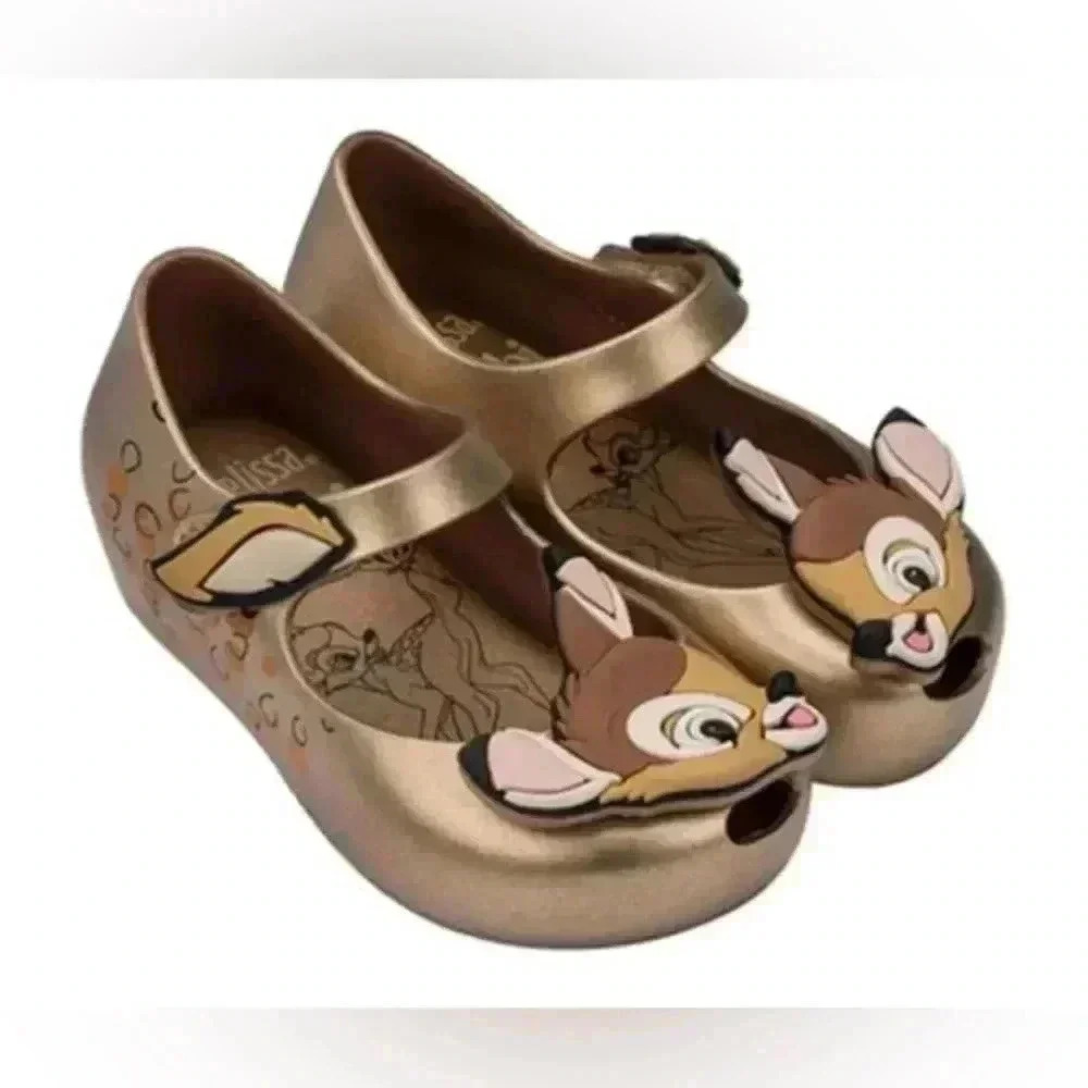 Mini Melissa Metallic Gold Bambi Shoes Size 7 - Picture 1 of 4